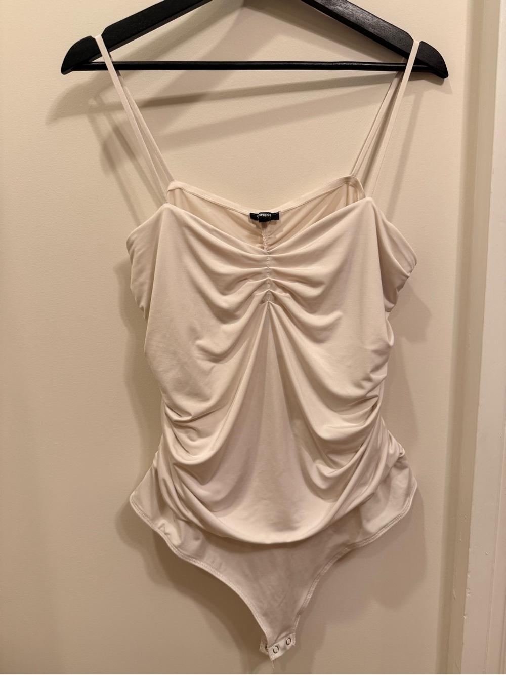 Express Cream Ruched Spaghetti-Strap Bodysuit